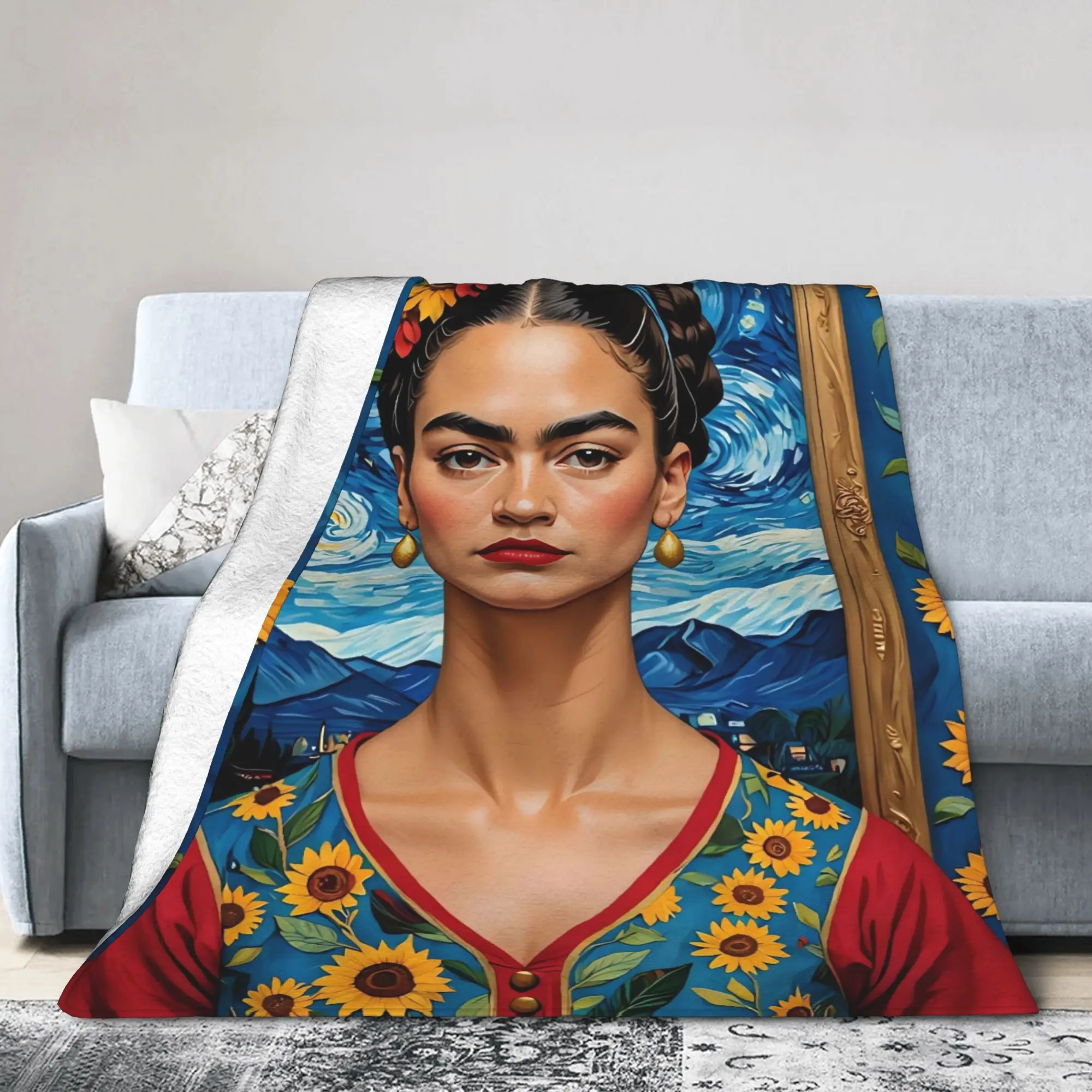 F-Frida K-Kahlo Flower Print Blanket  Warm Soft Fluffy Plush Throw Blanket For Bedroom Decorative Flannel Bedspread Bed Cover