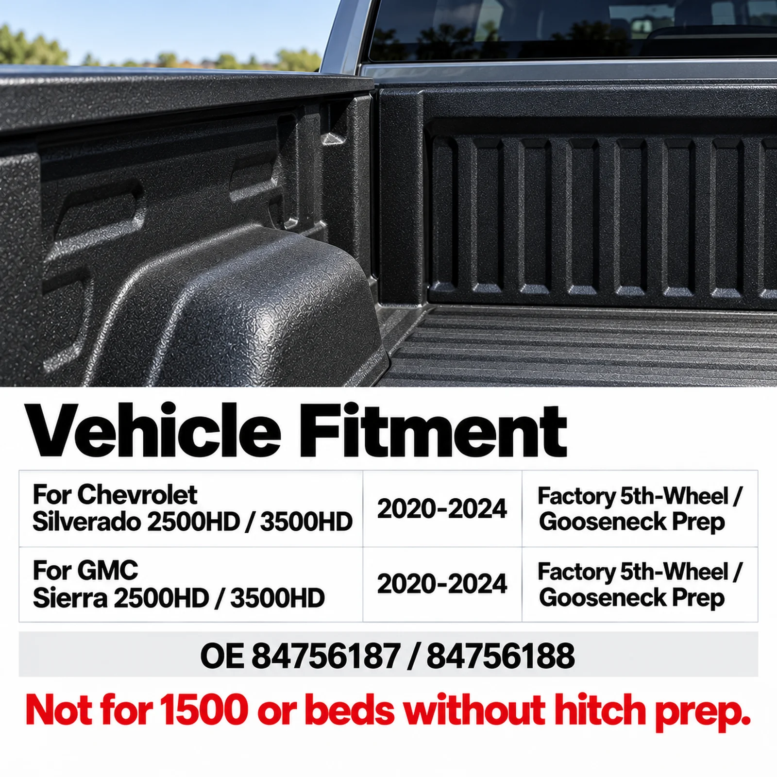Hitch Prep Hole Covers For Chevrolet Silverado GMC Sierra 2500HD 3500HD 2020-2024 84756187 84756188 Black Truck Bed Covers 5 PCS