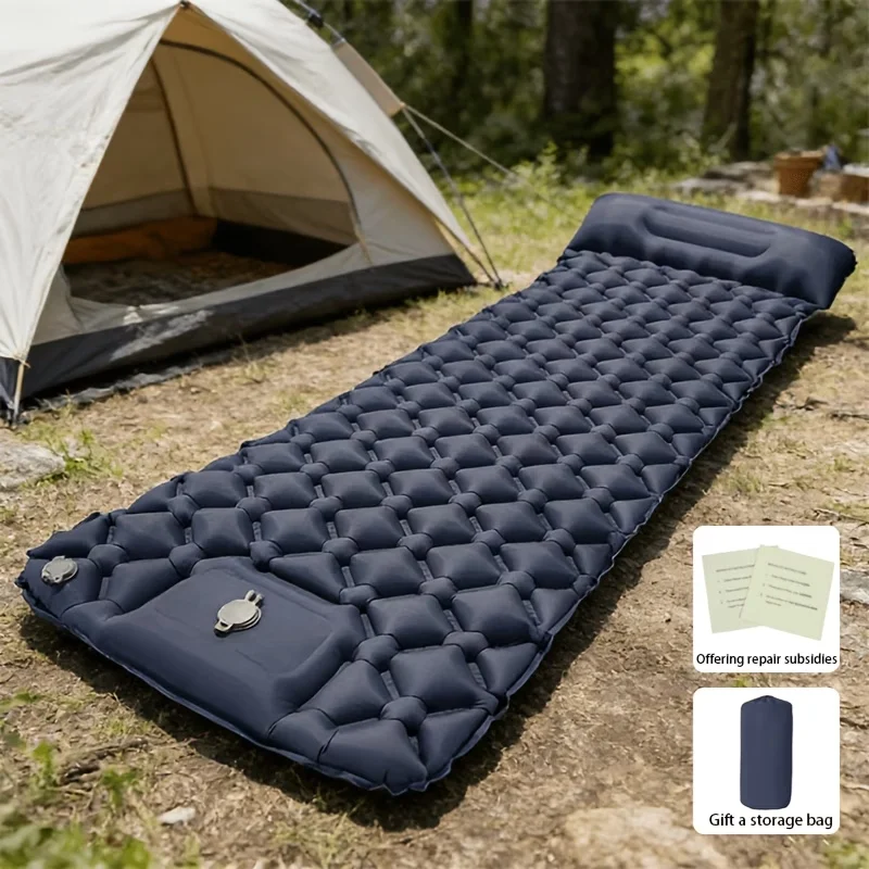 Inflatable Sleeping Pad with Pillow, Foot Pump Included, Quick Inflation, Moisture-Proof Compact Mattress for Camping