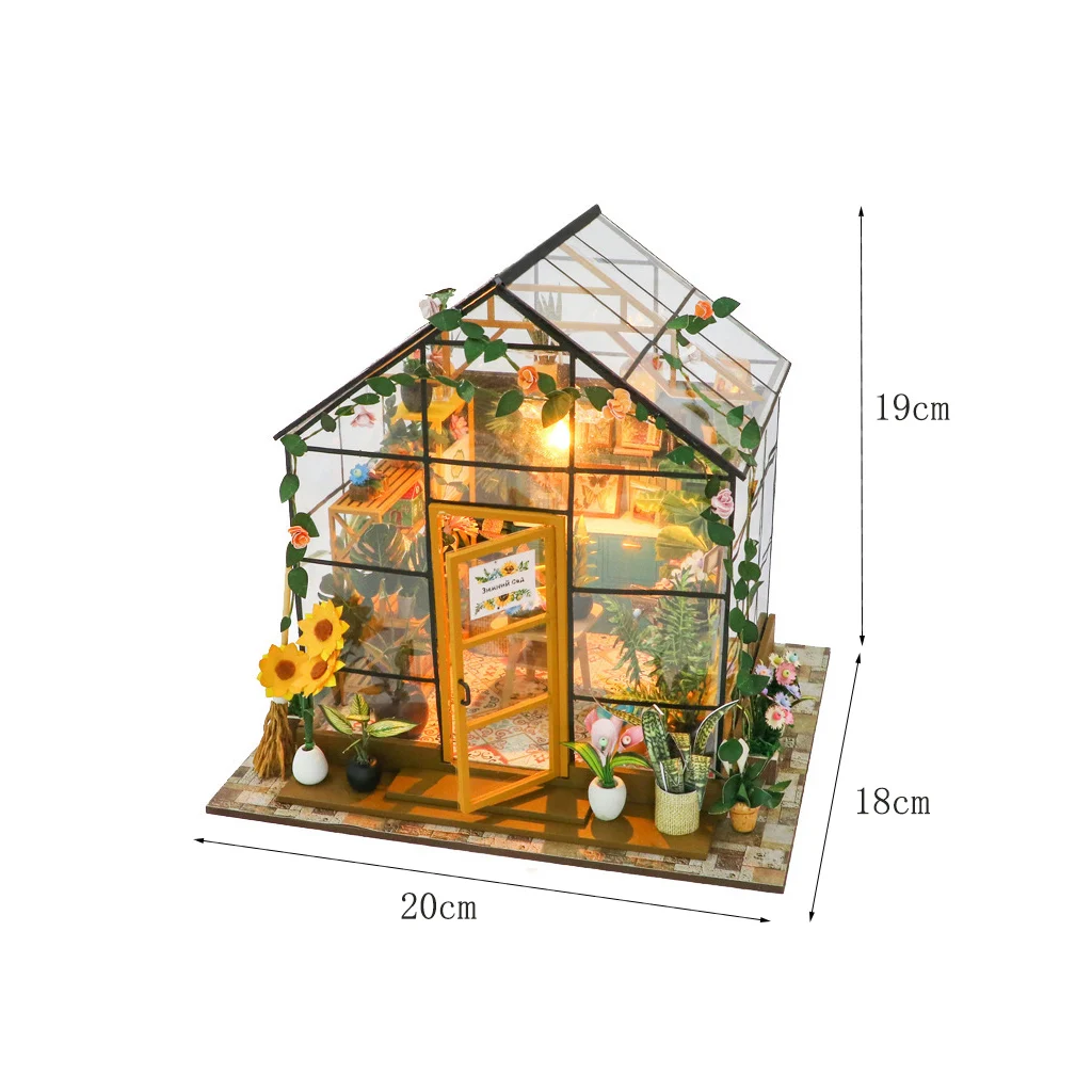 OUZEY 3D Wooden Dollhouse DIY Kit - “Blossom Cottage” with LED Light & Furniture, Creative Flower House Model & Gift