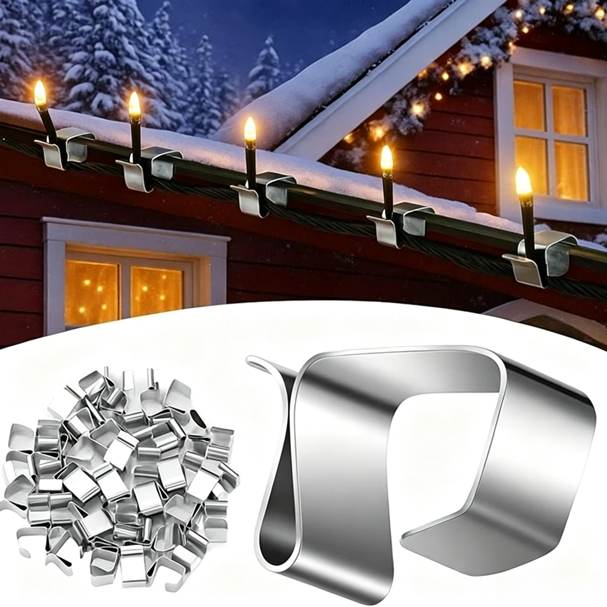 20Pcs Christmas Lights Galvanized Gutter Hooks Holiday Lights Roof Hooks Gutter Clips for Hanging Outdoor Lights String Light