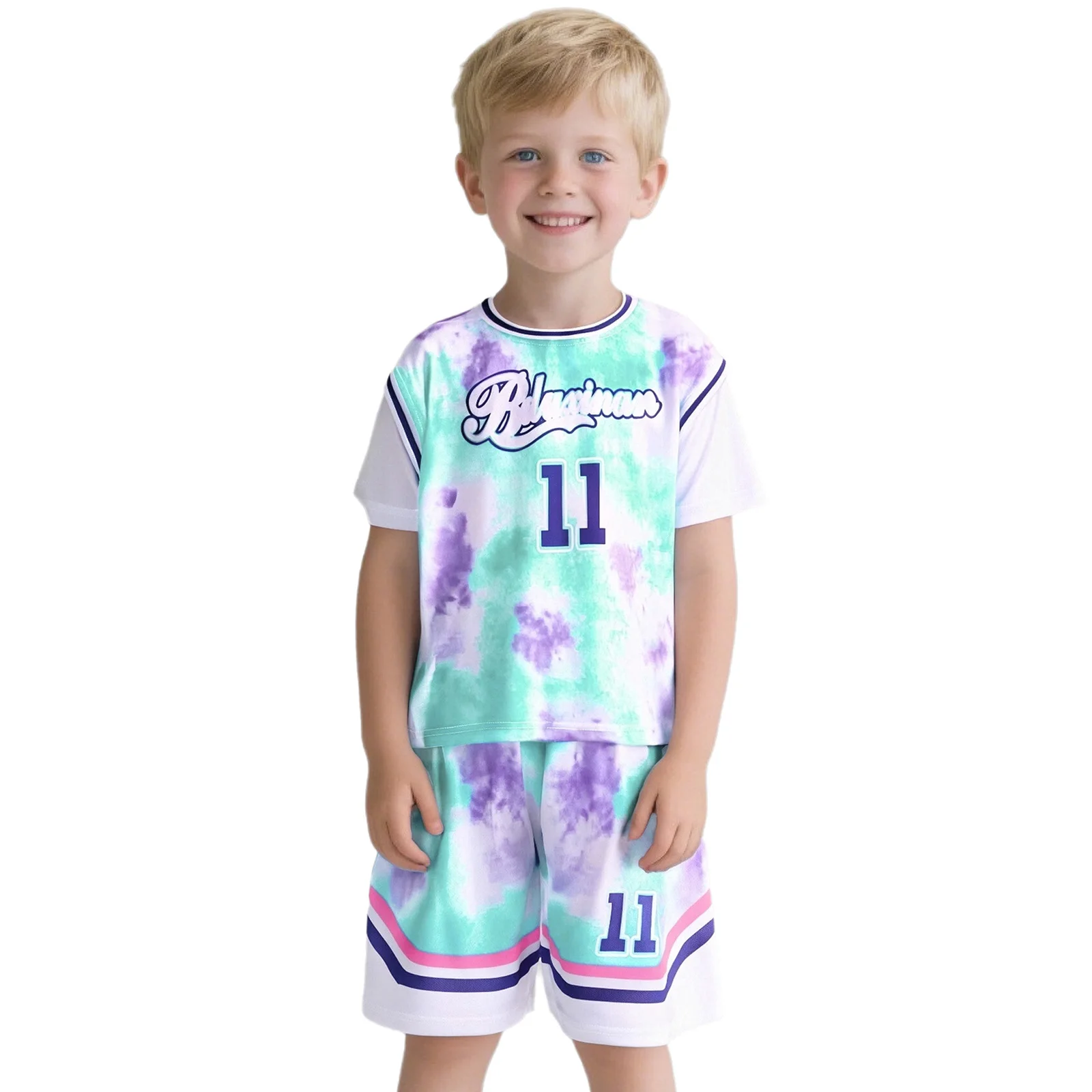2Pcs Girls Boys Number Printed Sports Outfit Basketball Soccer Uniform Short Sleeve T-shirt+Shorts Set for Outdoor Active Wear
