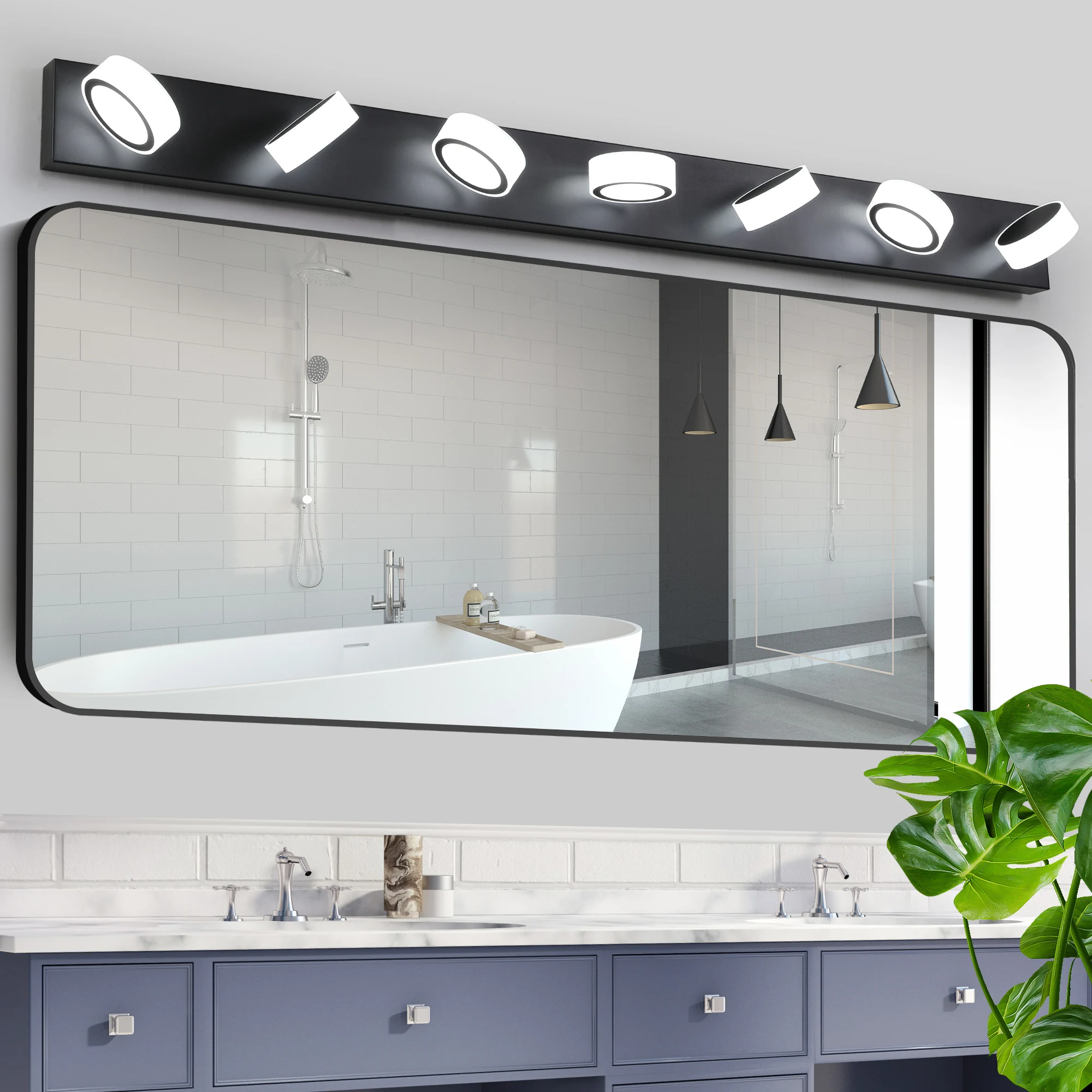 7-Light Bathroom Vanity Light Over Mirror Matte Black LED Vanity Lighting Fixtures 360°Rotating Lamp Head (Cool White 6000K)