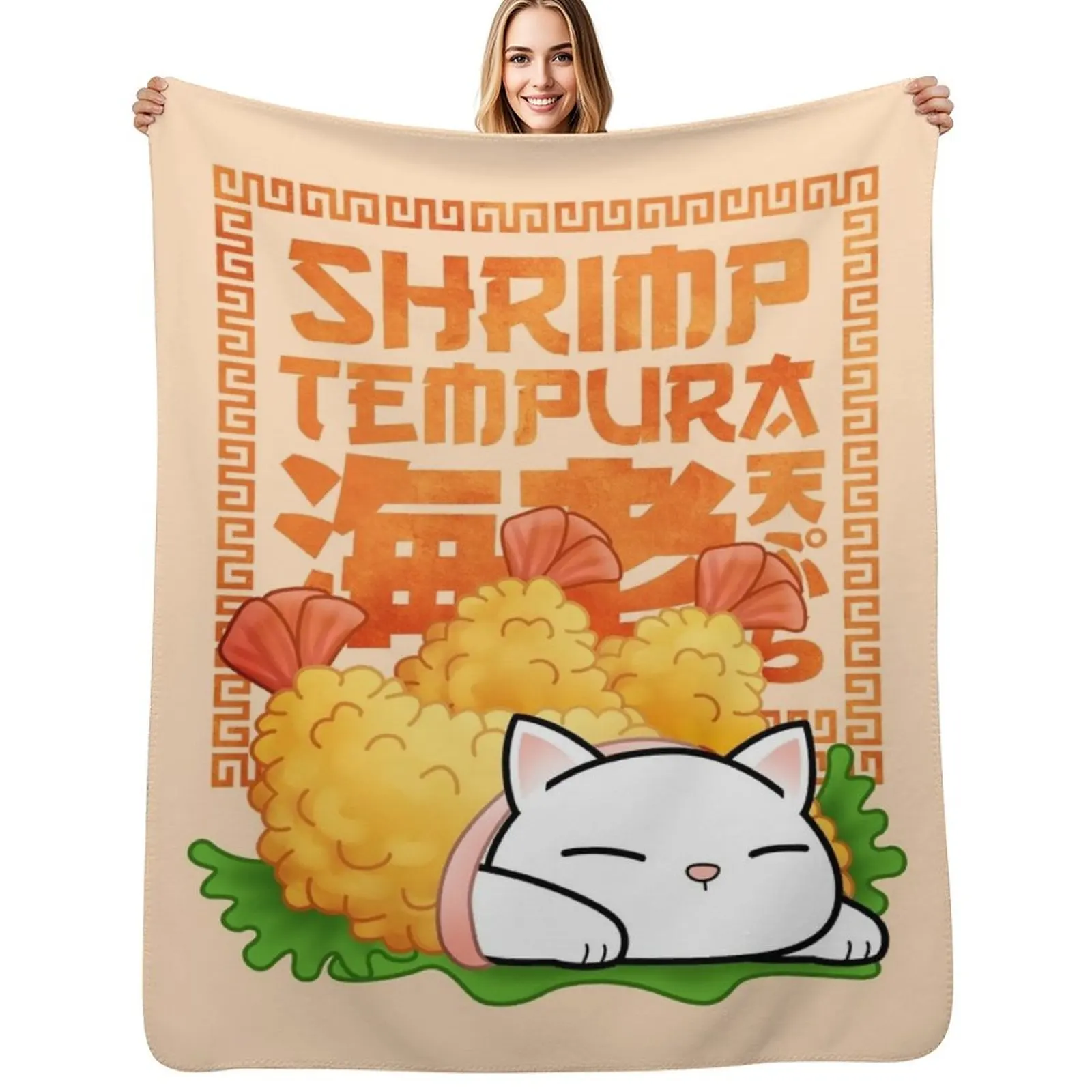 Chubby Cat Shrimp Tempura Cat Throw Blanket All Season Soft Lightweight Blanket for Home