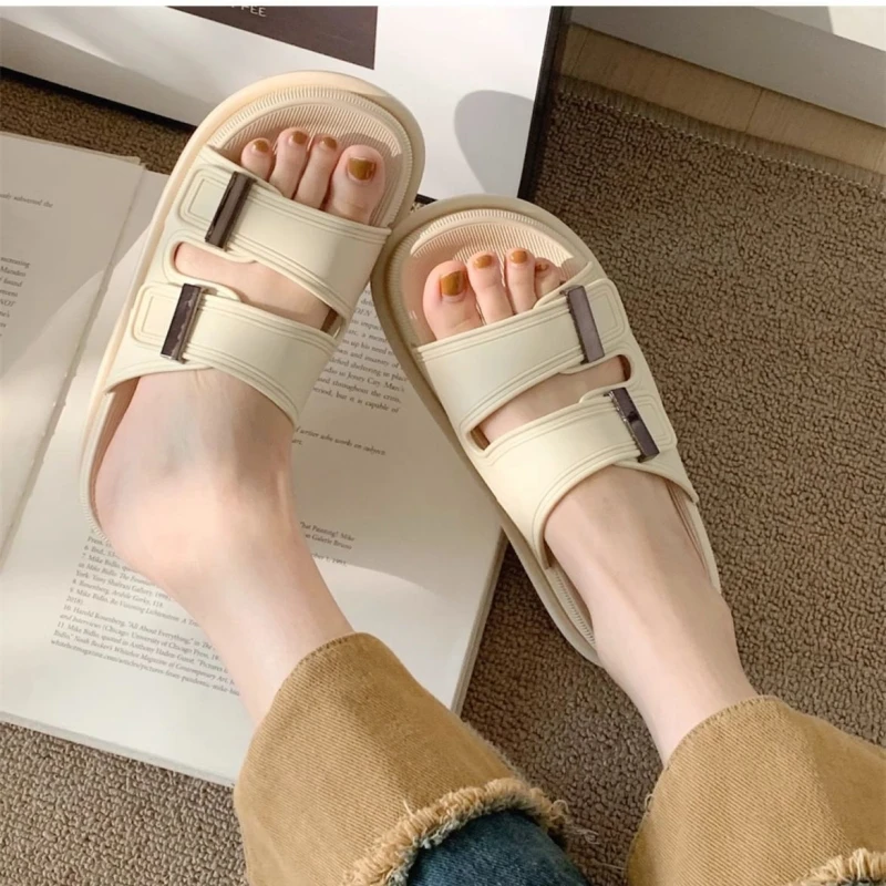 

Summer Casual Versatile Cool Slippers Women Comfortable Outer Wear Non-slip Soft Bottom Double Strap Slippers Buckle Sandals