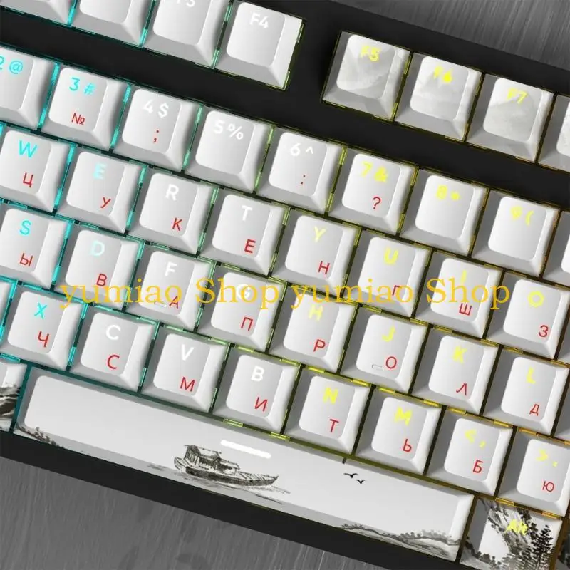 587B 108 Keys PBT Keycap DYESUB OEM Plum Blossom Russian Korean Japanese Keycaps For Mechanical Keyboard