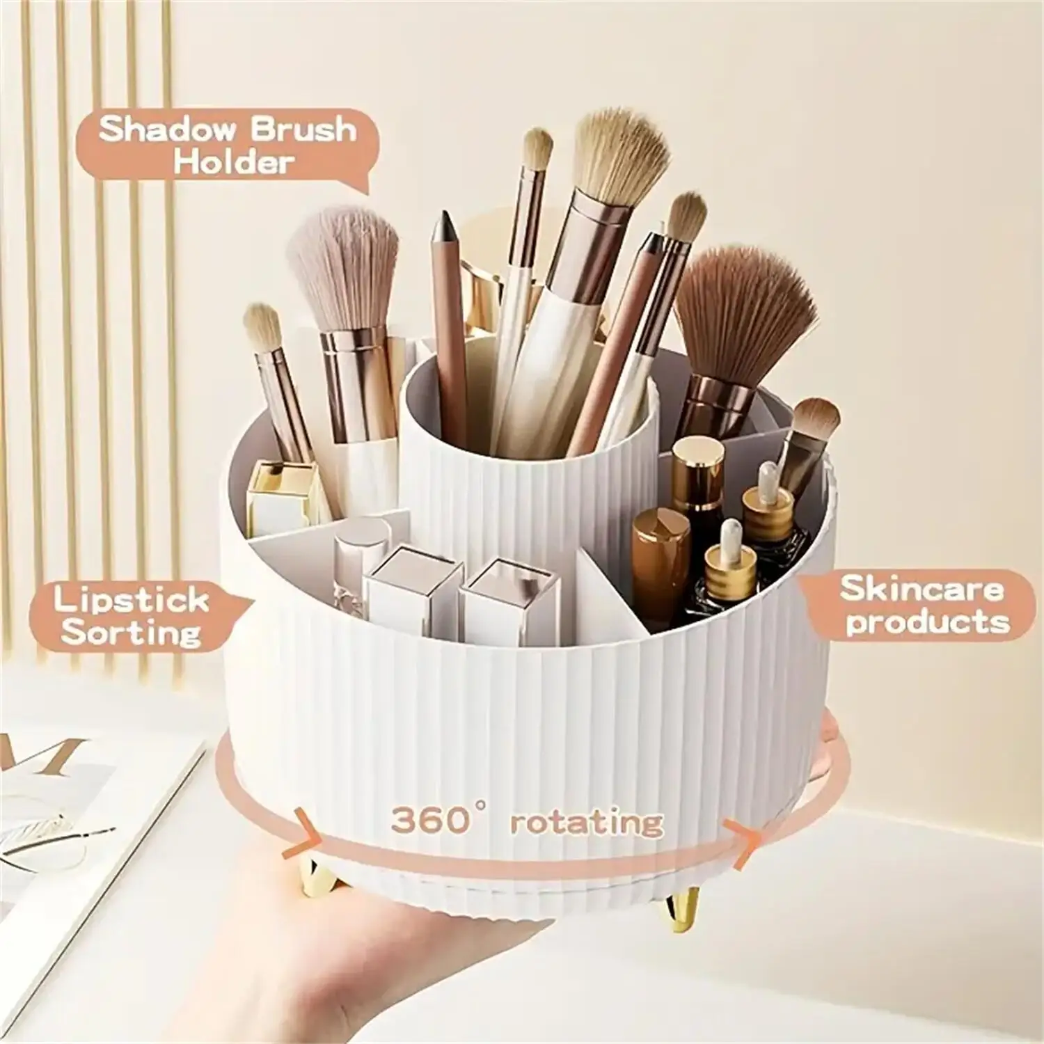 360° Rotating Makeup Organizer Review, 5-Compartment Cosmetic Storage Holder for Brushes image 3
