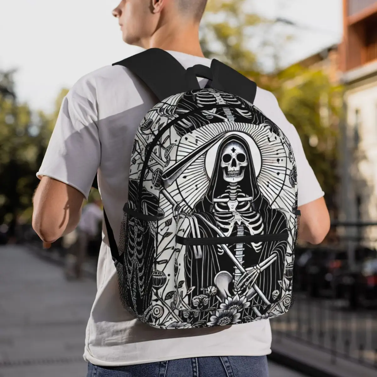 Death Tarot Card Halloween Skull Reaper Backpack Daypack Large Capacity Boys Girls BookBag School Bag Shoulder Bags Men Women