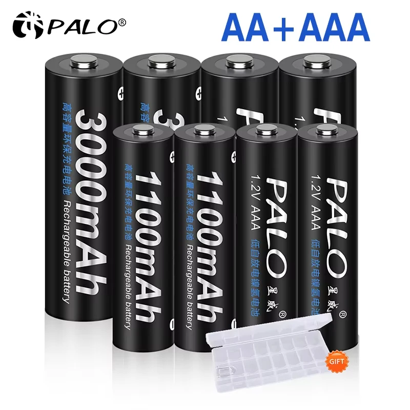 PALO 1.2V AA+AAA Rechargeable Battery 3000mAh AA 2A NIMH Battery 1.2V AAA Rechargeable NI-MH Batteries With Battery Holders