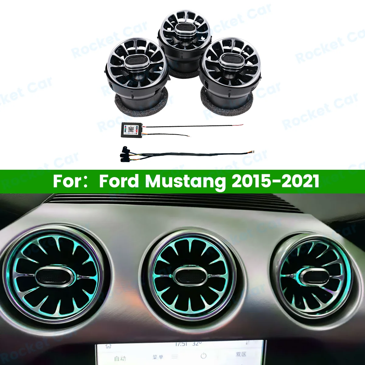 

256 Colors New LED Vents For Ford Mustang Car 2015-2021 LED Dashboard Air Conditioning Turbine Air Outlet Ambient light