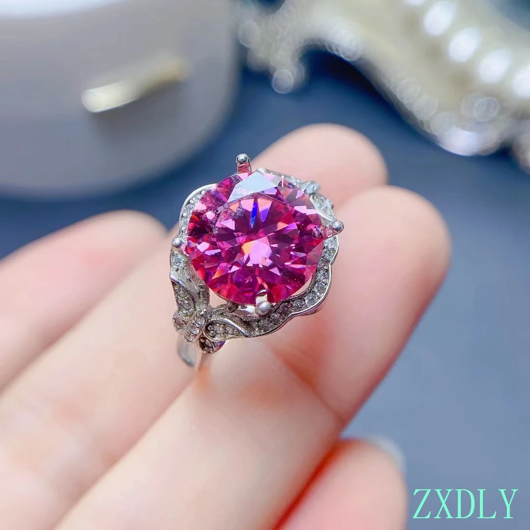 Luxury 11x11mm size Pink Moissanite Ring for Women Jewelry Shiny better than Diamond  925 Silver Party Gift Love