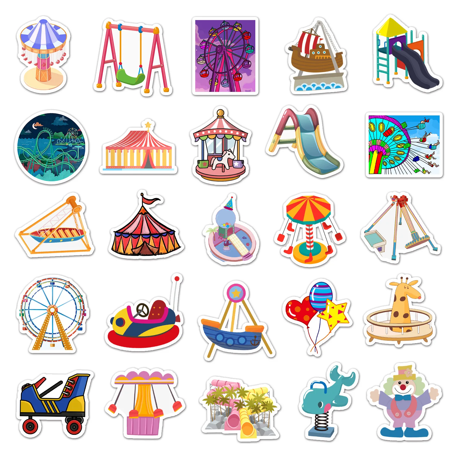 100PCS Amusement Park Stickers Playground Vinyls Decals for Water Bottle Laptop Guitar Luggage Computer Skateboard Car Teens