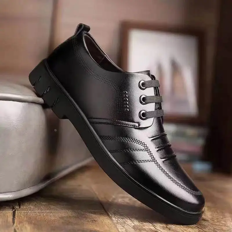 

Men's Casual Leather Shoes Breathable British Style Business Formal Interview Work Shoes Comfortable round Toe Slip-On Loafers