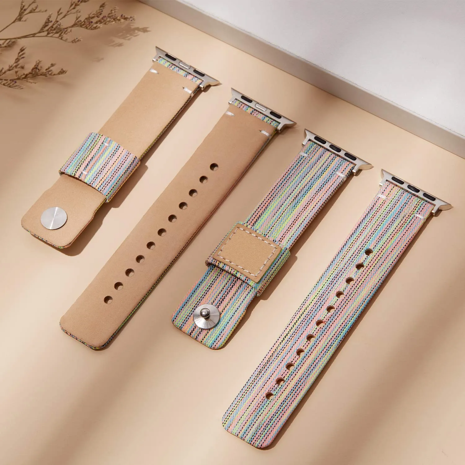 Canvas fabric leather strap, compatible with Apple Watch Series 987654321 strap, canvas VS leather personality strap