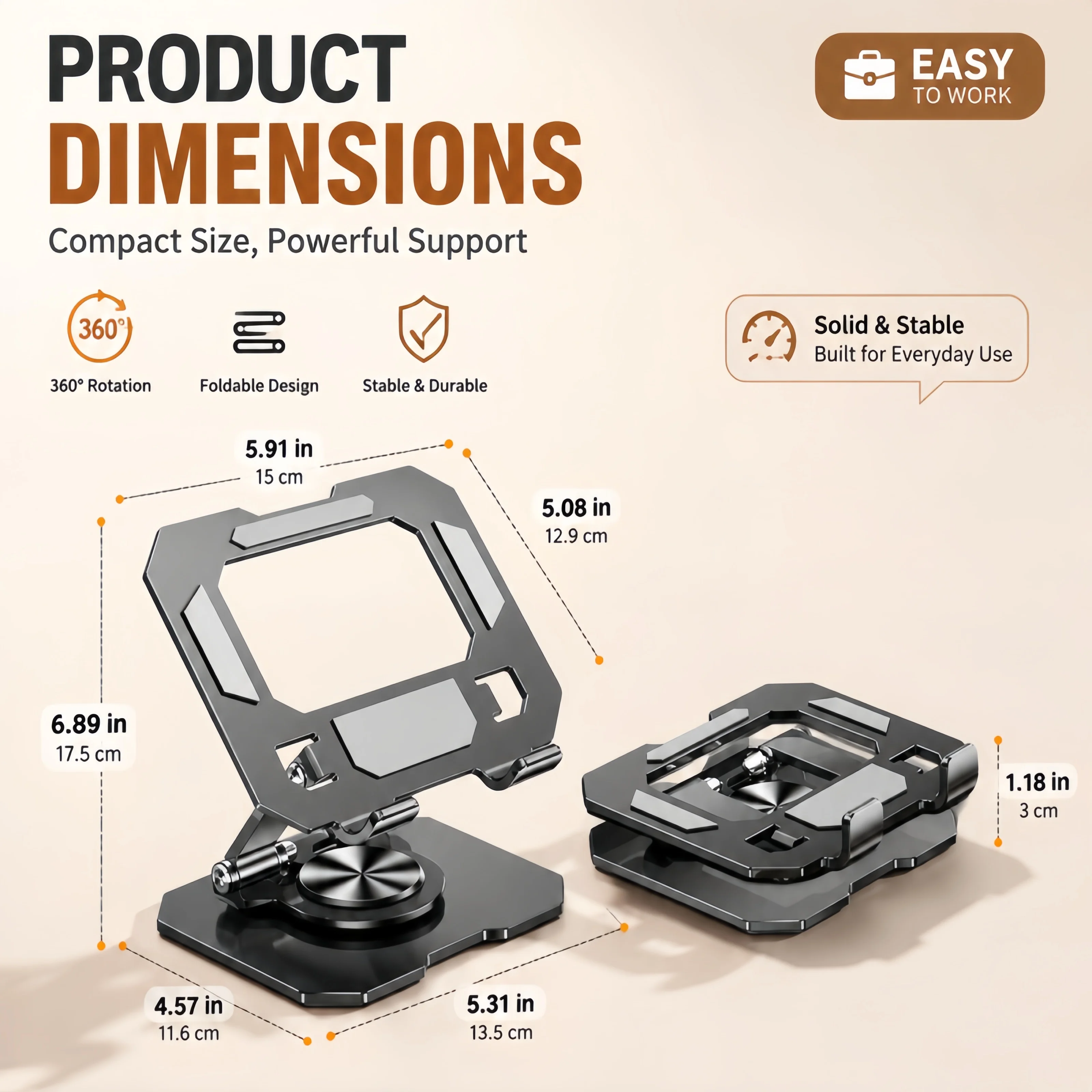 Heavy Duty Metal Laptop Stand, Hollow Cooling Design, Dual Hinge Adjustable Riser for 4-13