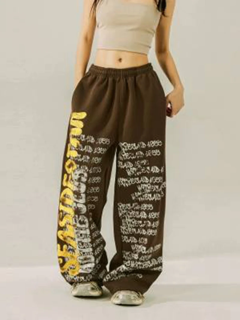 Retro Elastic casual street Women pants hip-hop gothic harajuku loose pants Y2K letter pattern Print sports pants