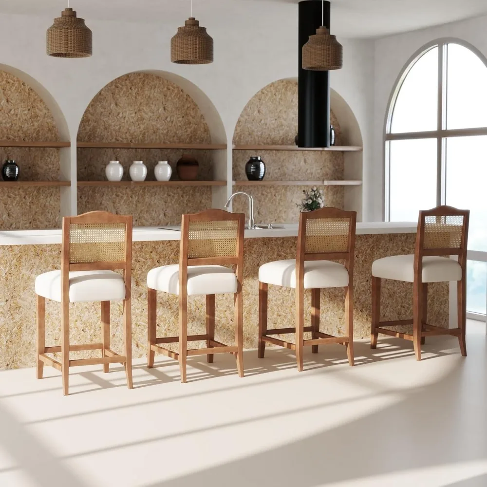 Conjunto de bancos de bar com altura de balcão, 2 bancos de bar de vime, cadeiras de bar modernas de meados do século, bancos de cozinha estofados wi