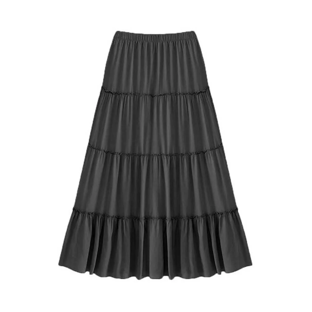 

Elastic Solid Color Ruffle Half Dress Skirt Women White Black with Ruffled Edges Long Cake Skirt Chic Loose Half Dress Daily