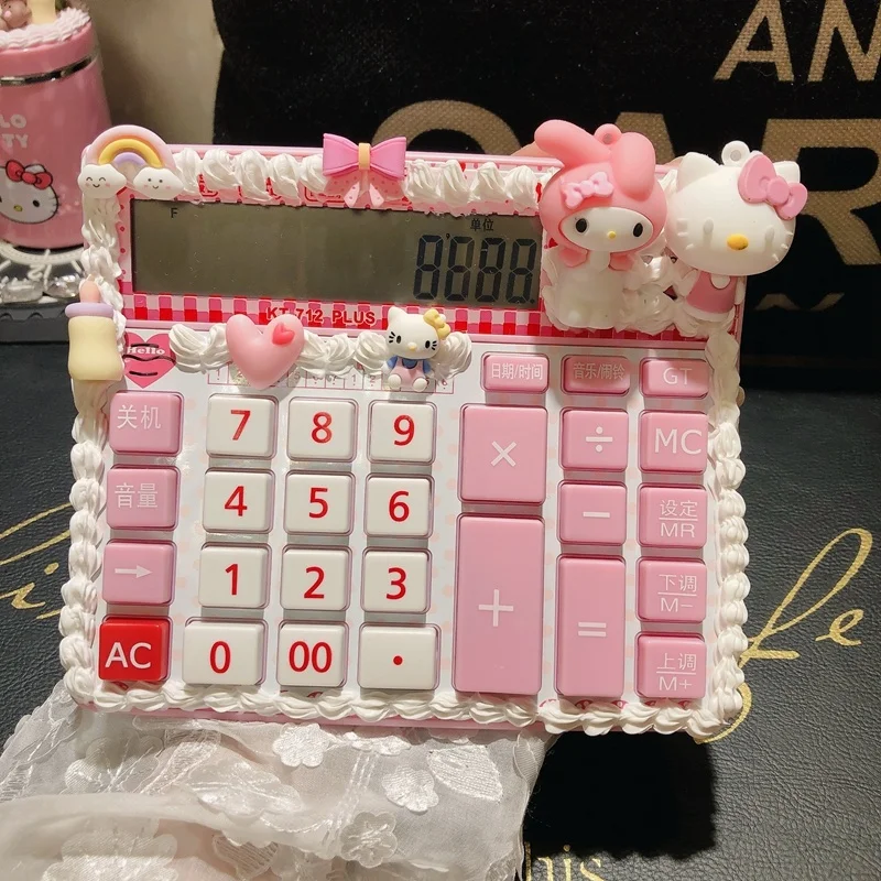 

Sanrio Kawaii Hello Kitty Student Voice Calculator My Melody Cute Girl Heart Office Electronic Calculator Portable For Kids Gift