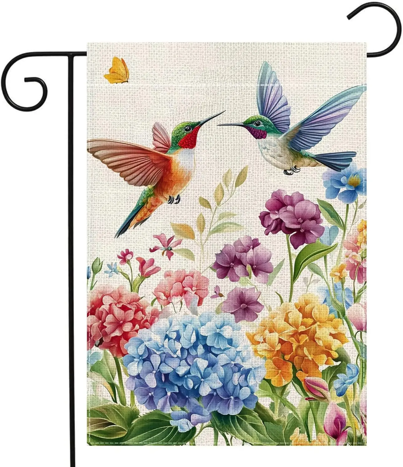 Hummingbirds Hydrangea Flowers Garden Flag 12x18 Inch Double Sided Spring Summer Colorful Floral Yard Outdoor Flag Holiday O PPM
