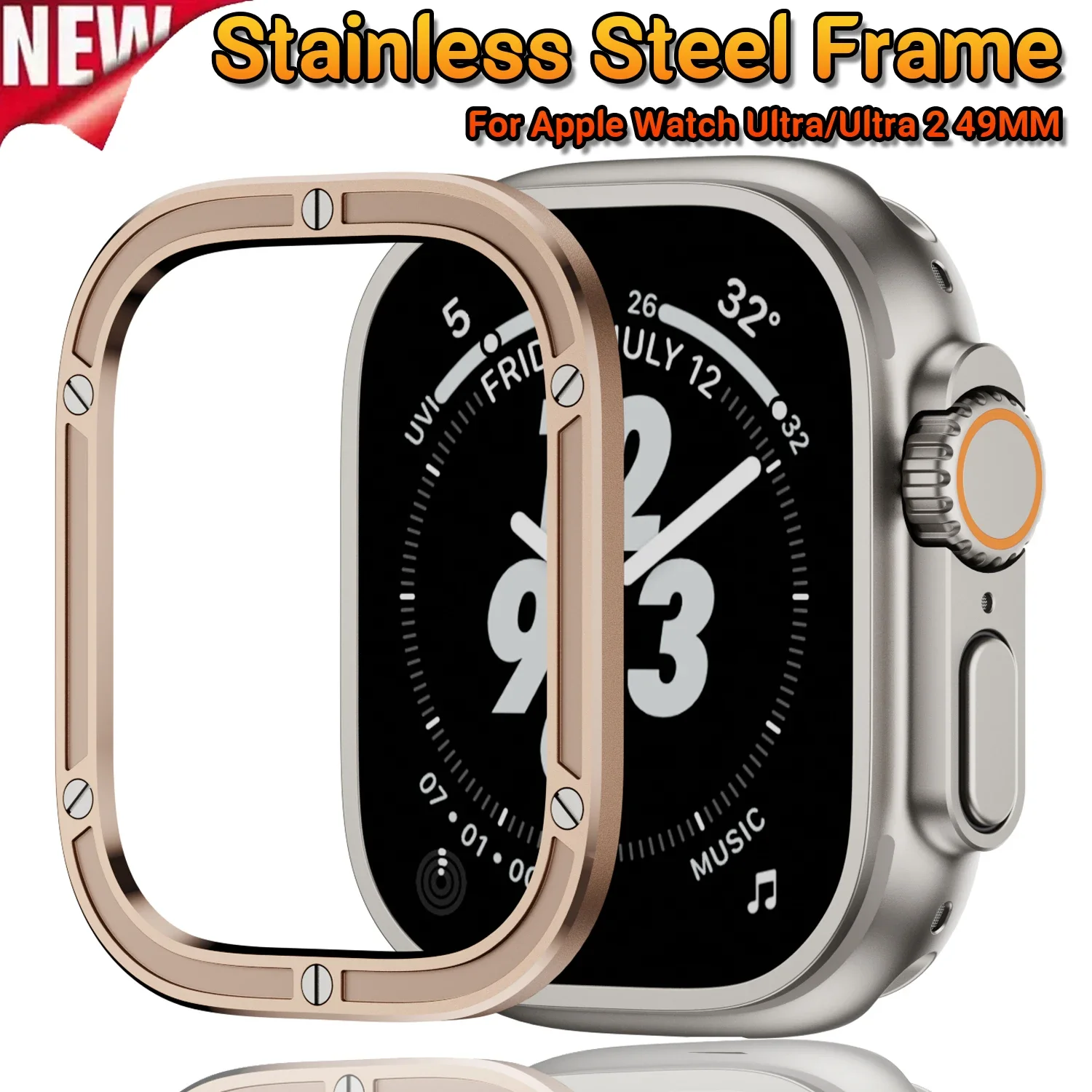 Stainless Steel Metal Frame For Apple Watch Ultra 1 2 49mm Bumper Frame Housing Protector for iWatch Series SE 9 8 Ultra