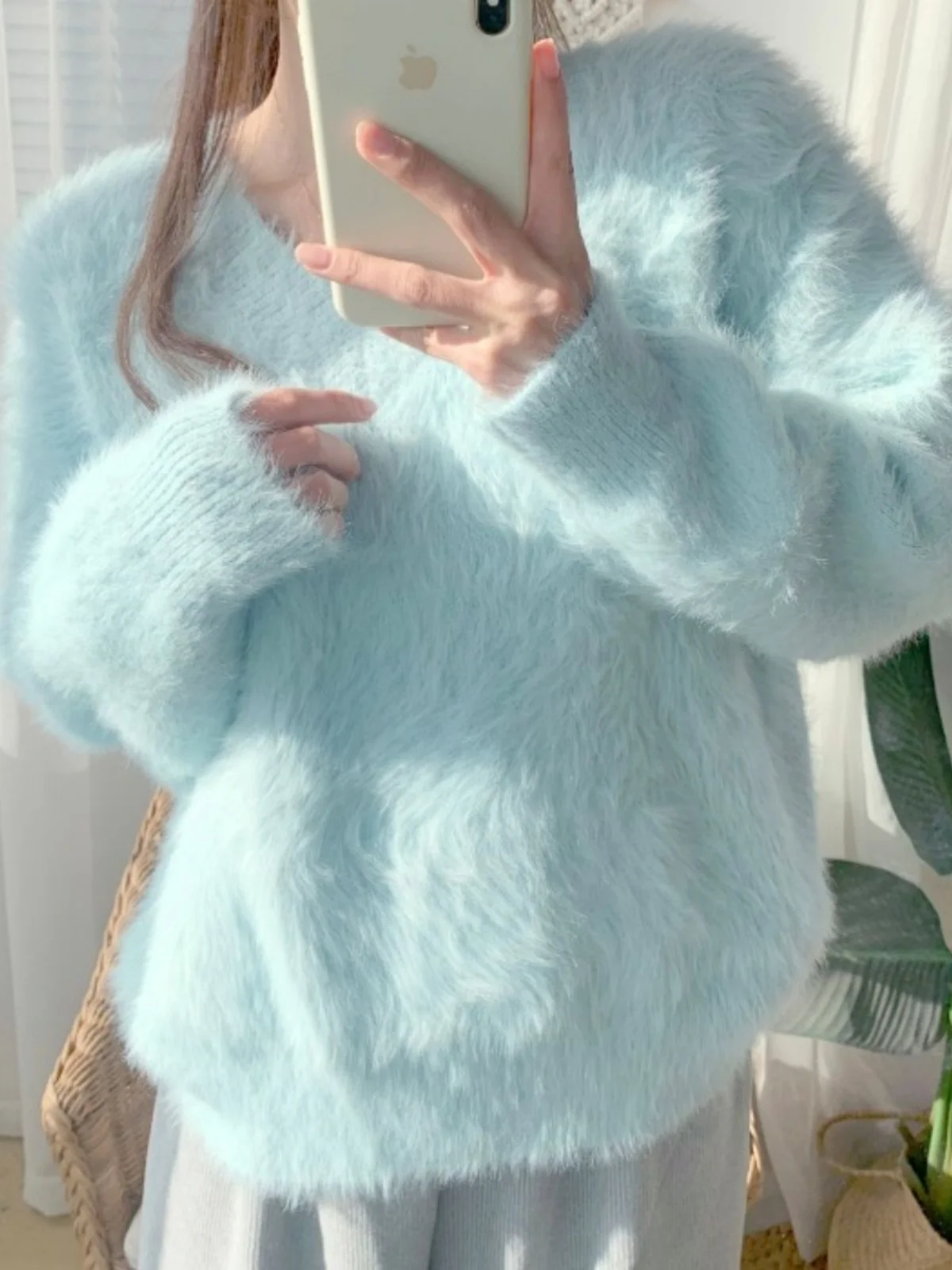 

Мягкий ленивый свитер Camere с v-образным вырезом, женский весенне-осенний высококачественный уютный вязаный топ из норки и бархата