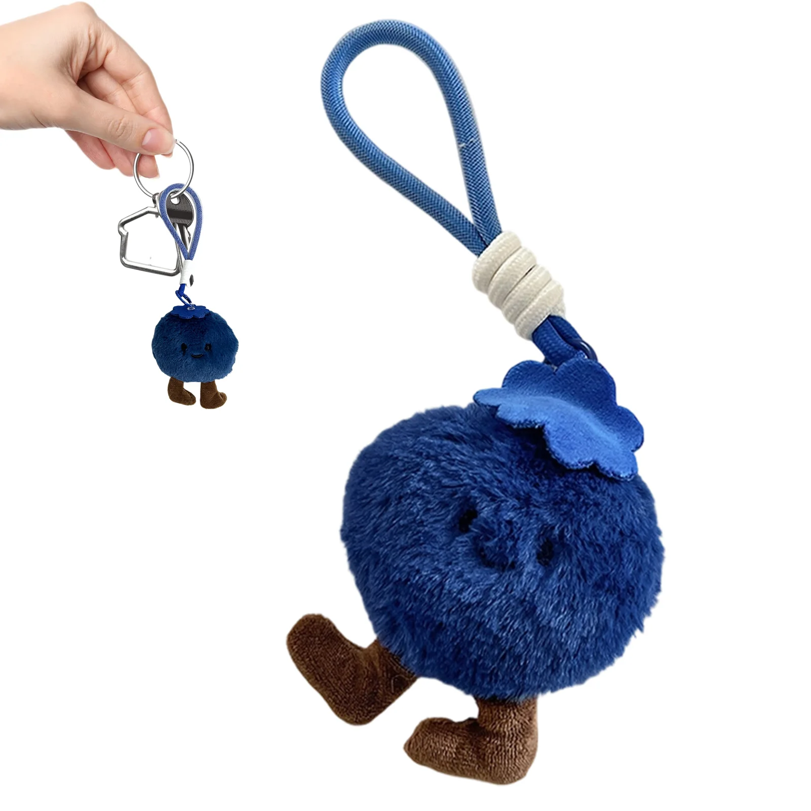 10x8cm Blueberry Plush Bag Charm, Adorable Fruit Keychain for Purse, Cute Soft Key Ring for Women Men Kids Teens Adults Gift