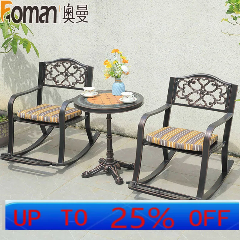 LMM Nordic outdoor rocking chair courtyard garden casual coffee table combination cast aluminum table and chair