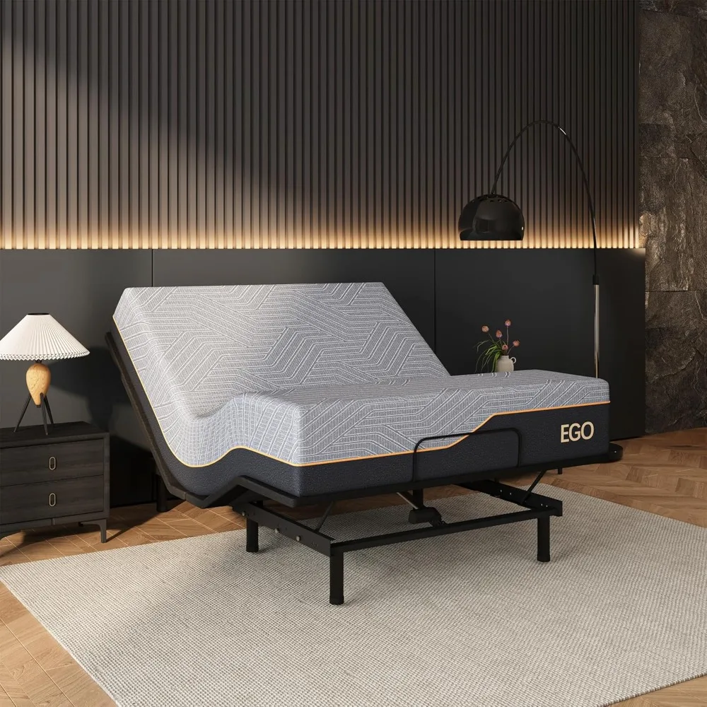 

Twin XL Adjustable Bed Frame and 14 Inch Copper Gel Memory Foam Mattress, Wireless Remote Head and Foot Incline,12 inch Legs