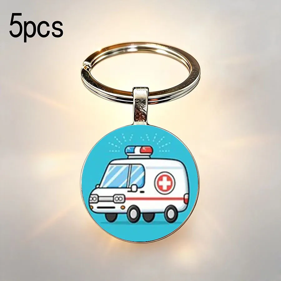5PCS Graffiti ambulance pattern keychain nursing student graduation commemorative backpack fresh accessories