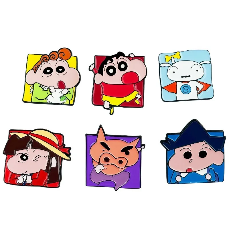 Pins de esmalte de Crayon Shin-chan, broches de Shinchan, Shiro y Himawari, insignias de anime para mochila, solapa, joyería y regalo para fans