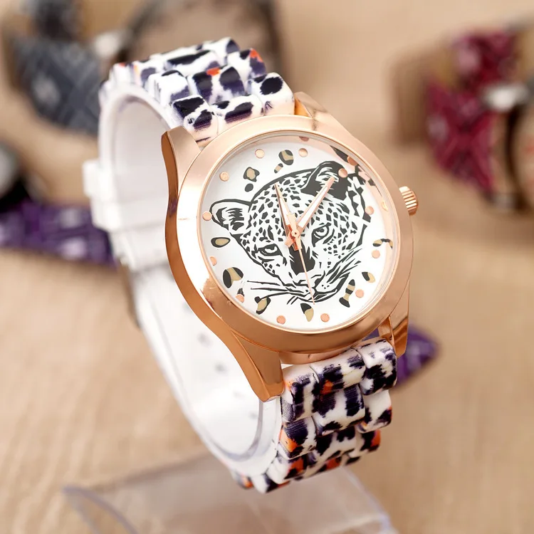 Leopard Print Quartz Watch para Mulheres, Silicone Band, Relógios Esportivos, Relógios de pulso para Senhoras, Relógio Feminino, Moda