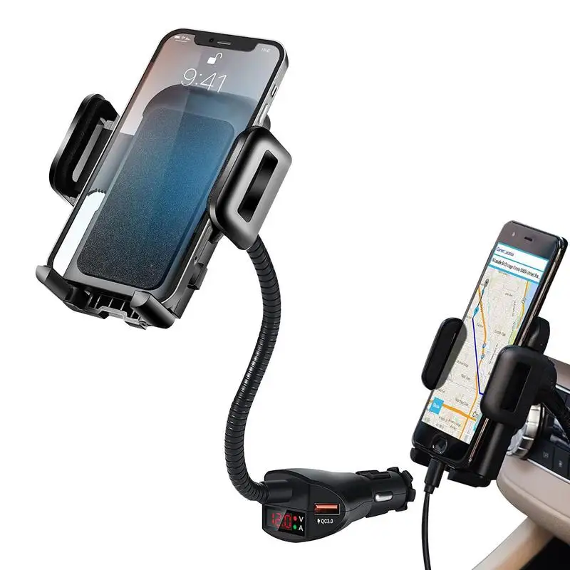 Cigarettes Lighter Phone Holder 3-in-1 Supportor With Voltage Detector Car Mount Charger Compatible For Smartphone Charging