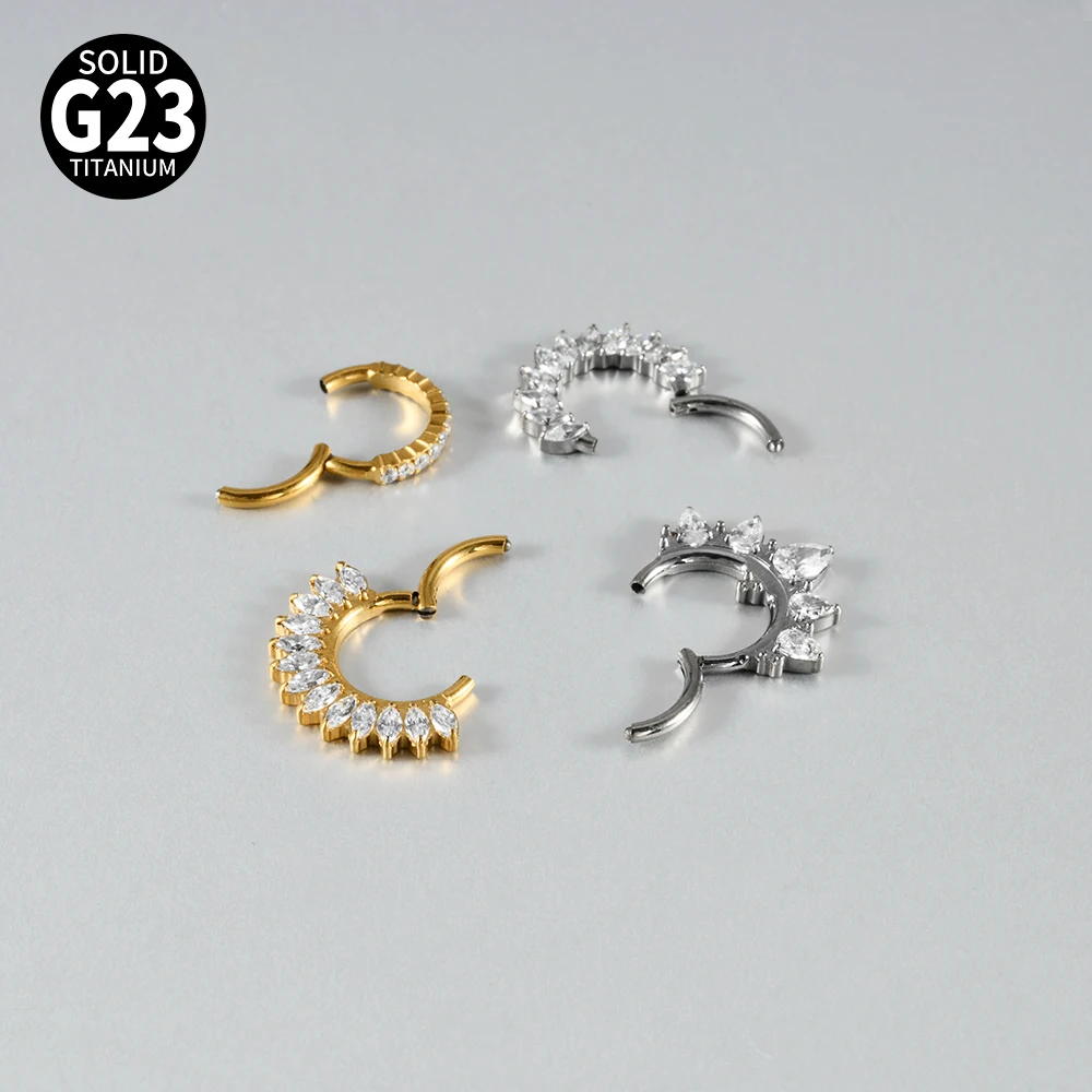 1pc G23 Titanium Split Ring with Multi Slanted Marquise Round White CZ Septum Nose Ring Cartilage Helix Tragus Piercing Jewelry