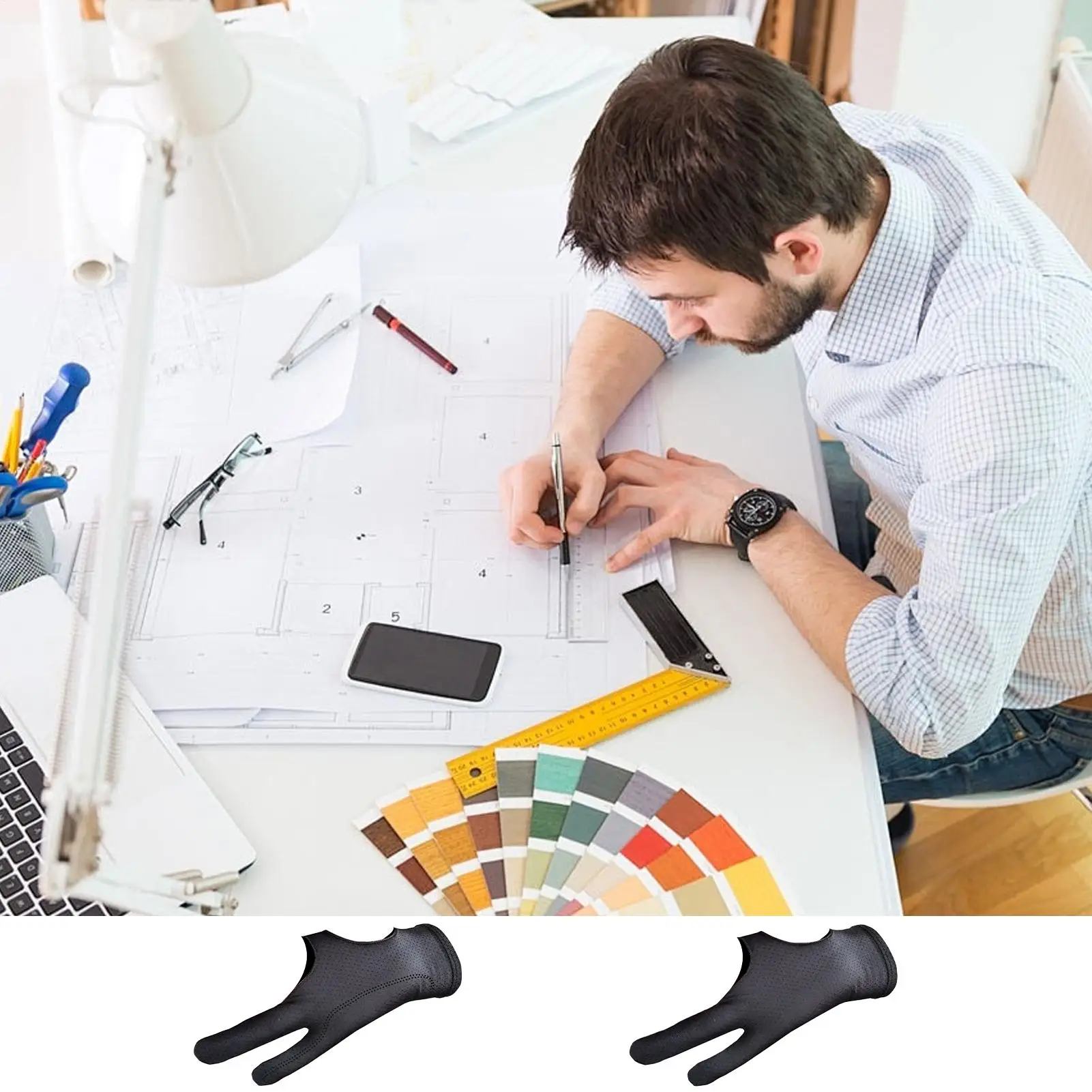 

Tablet Glove Two-Finger Graphic Tablet Drawing Glove 2 Pieces Right Left Hand Breathable Wraps For Paper Sketching Professionals