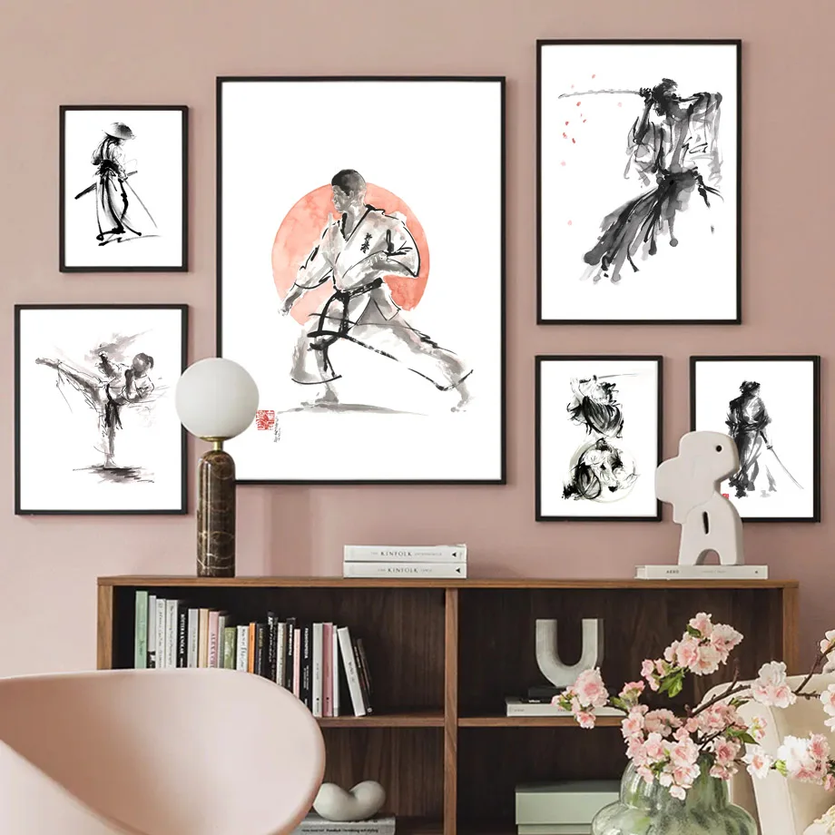 

Watercolor Japanese Karate Taekwondo The Ronin Kendo Wall Art Canvas Painting Posters And Prints Wall Pictures Living Room Decor