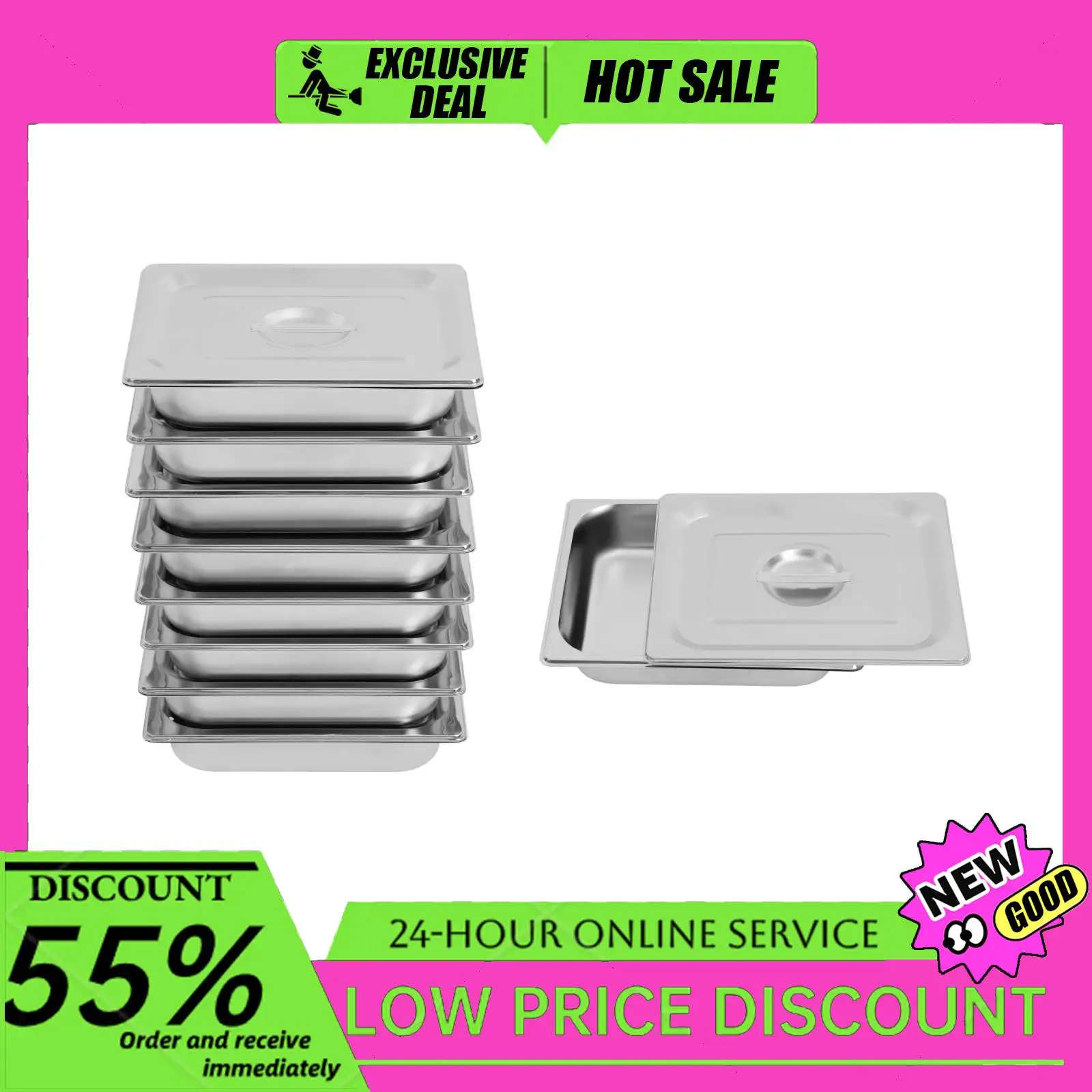 

8 шт. пищевые кастрюли из нержавеющей стали с крышками 3,17 Qt коммерческие гостиничные контейнеры для гастронорма для духовки и холодильника