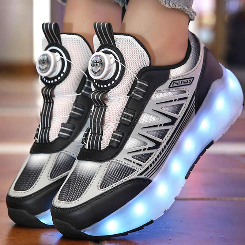 Zapatos Deportivos luminosos para niños y niñas, zapatillas informales de patinaje sobre ruedas con luz LED, carga USB