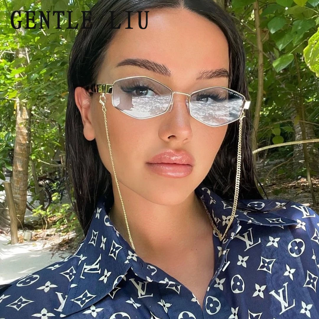 Irregular Geometric Frame Sunglasses with Chain for Women Luxury Brand Designer Punk Driving Eyewear Sun Glasses 2026 Trends New