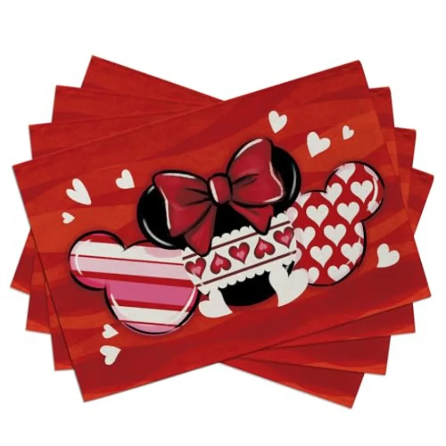 المفارش مجموعة من 4 أحمر أسود الحب قلوب المشارب البولكا نقطة القوس عطلة طاولة طعام مكان الحصير الذكرى الزفاف المطبخ ديكو