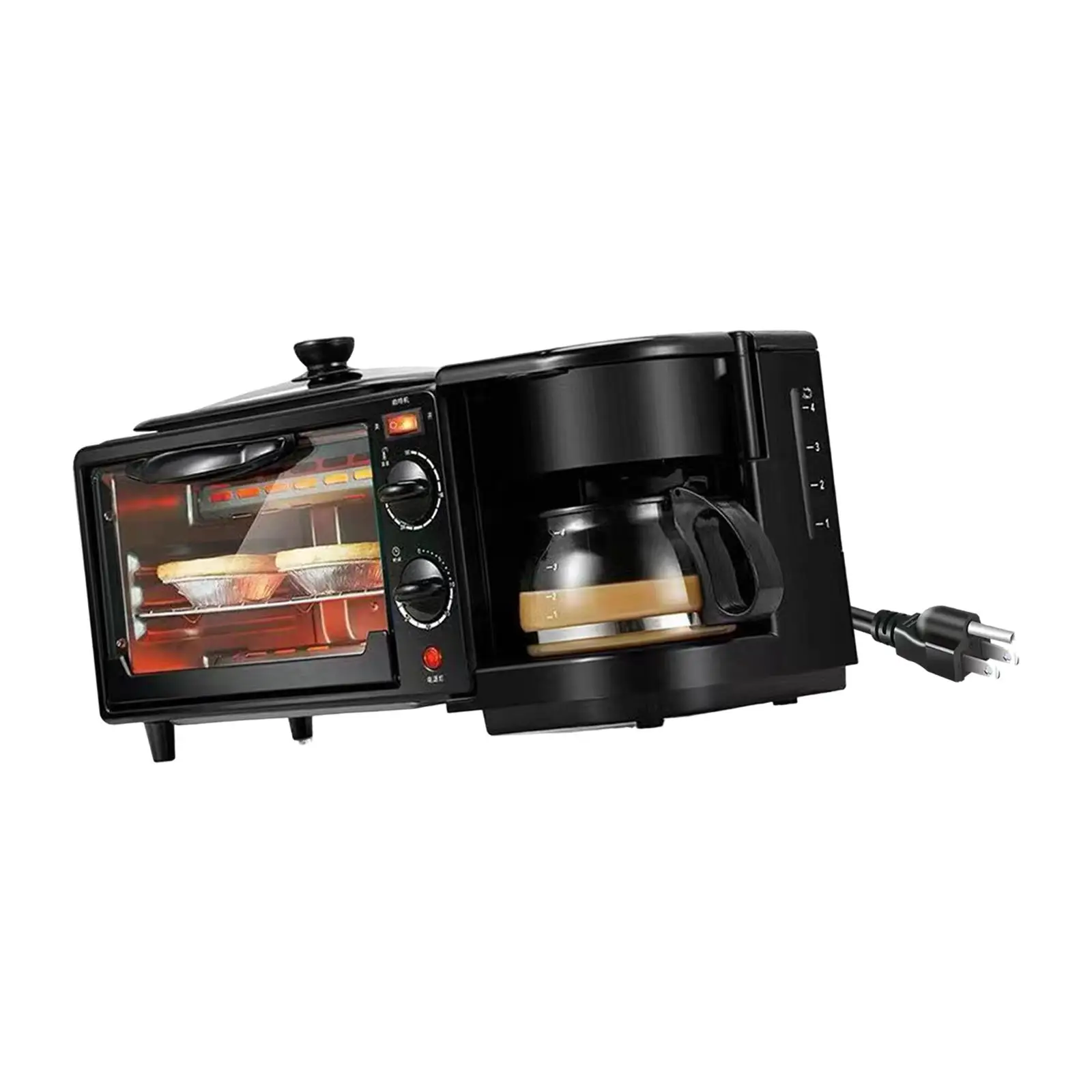 3 in 1 Breakfast Center Station Oven Breakfast Maker Heat Selector Mode Non Stick Griddle for Sandwich Egg Sausages Bread