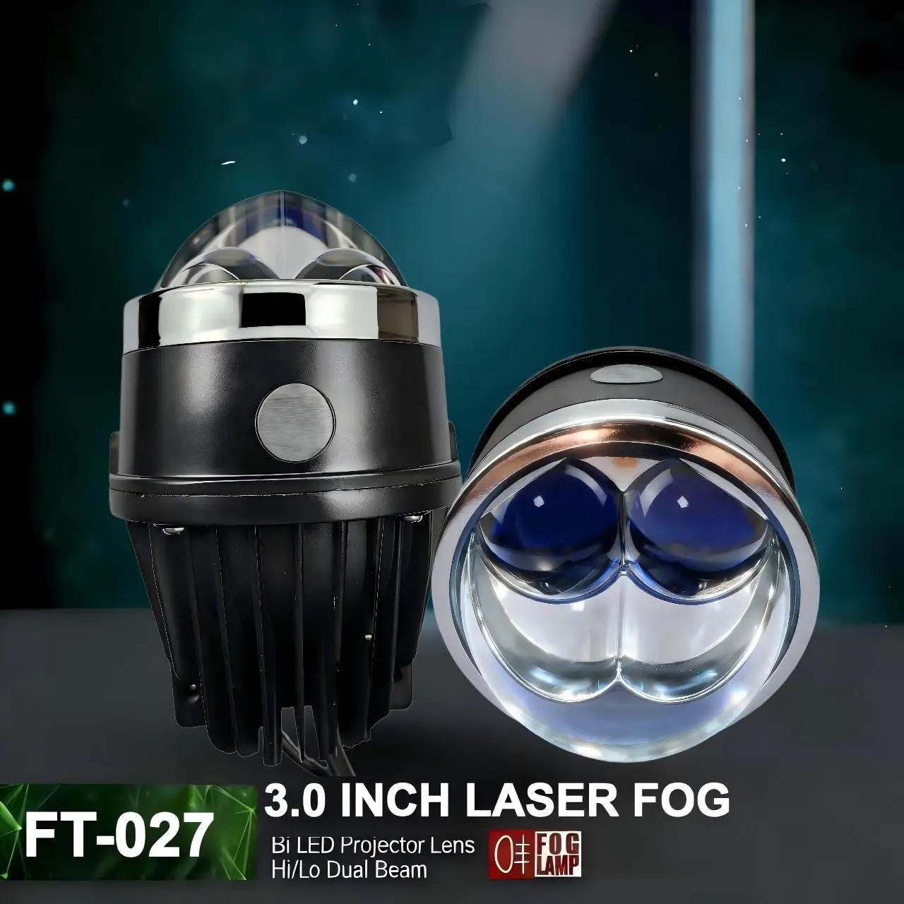 FT‑027 3.0 Inch Laser Bi‑LED Fog Light Projector Lens Hi/Lo Dual Beam IP68 Car Fog Lamp Retrofit Opptional RGB APP Control
