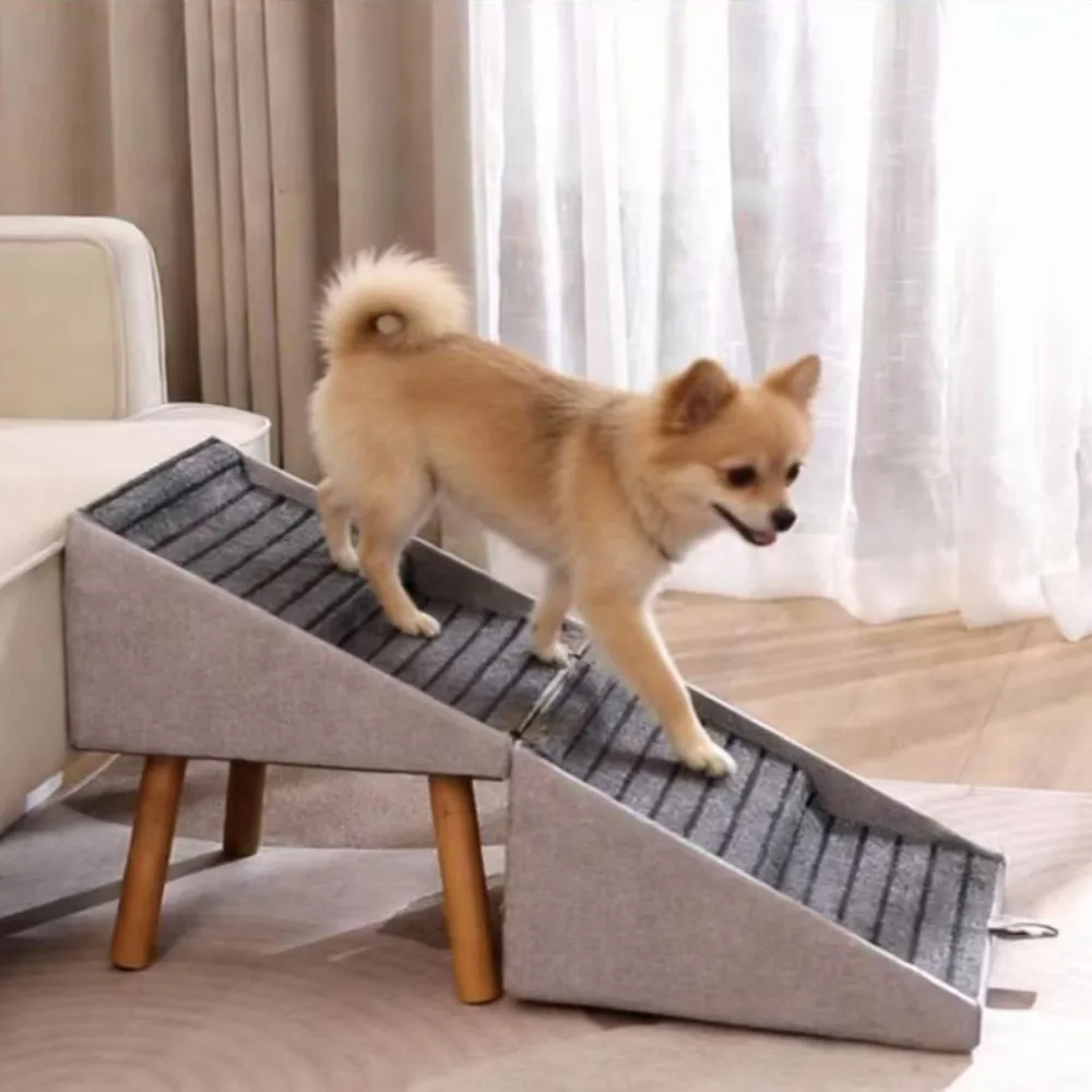 Pet Ladder Ramp Stable Wooden Frame Non Slip Dog Slope Stairs Soft Portable Indoor Pet Access Step for Corgi Small Dogs
