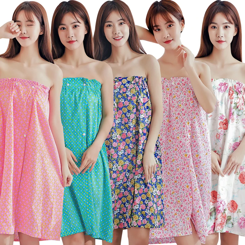 Pure Cotton Summer Thin Bathrobe Women's Beauty Salon Special Print Wrap Chest Sauna Sweating Suit Lightweight Bath Dress