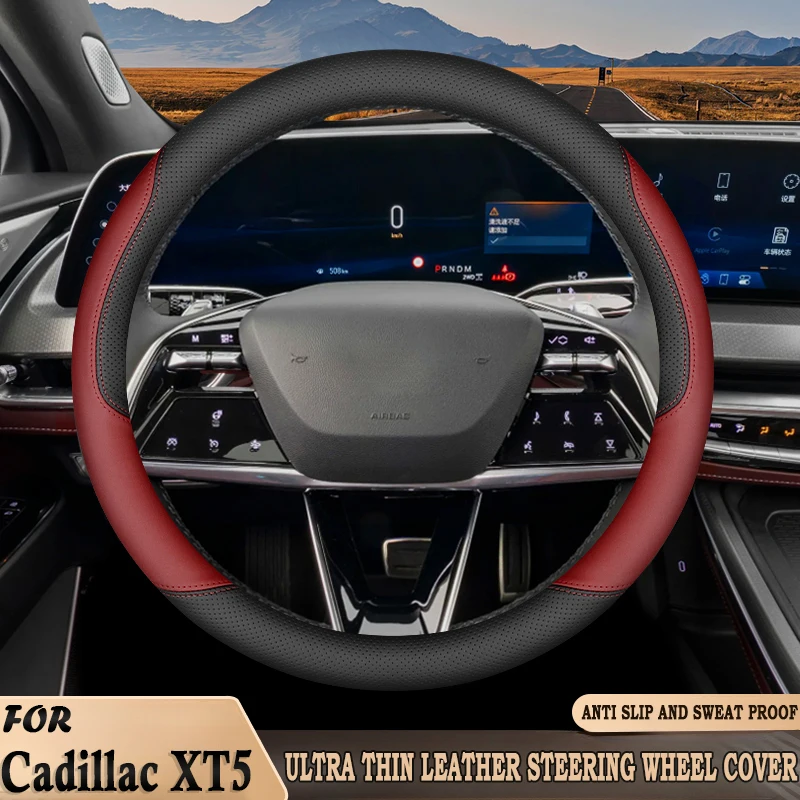

High Leather Braid on Car Auto Steering Wheel Cover Wrap for Cadillac XT5 2016 2017 2018 2019 - 2025 O Type Comfortable non slip