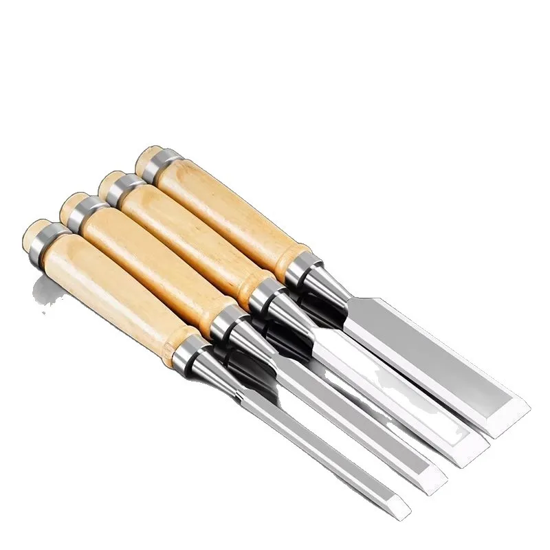 Professional 4Pcs Wood Carving Flat Chisels Set - 6/12/18/24mm Chrome-Vanadium Steel with Ergonomic Beech Handles in Paper Case