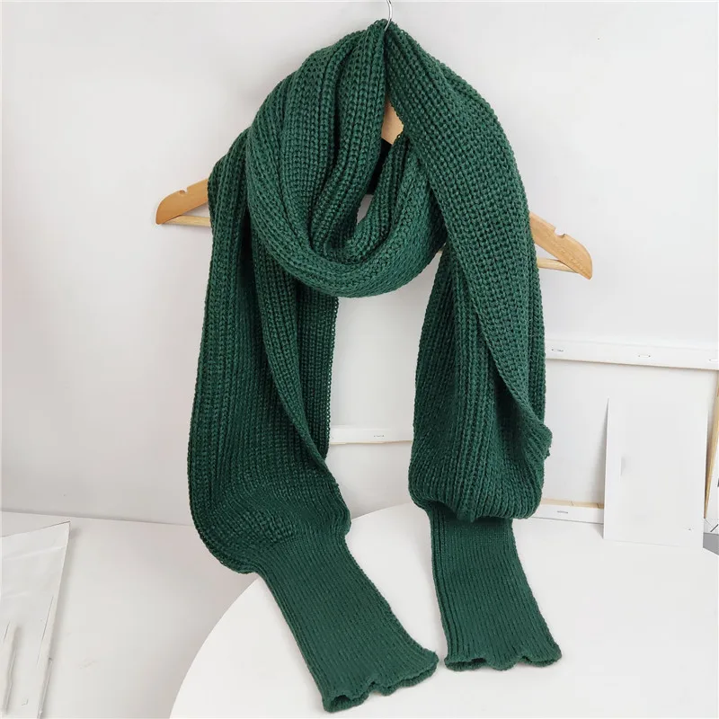 European style Winter women long scarf with sleeves wool knitted scarves for women Thick Warm Casual Shawl High quality