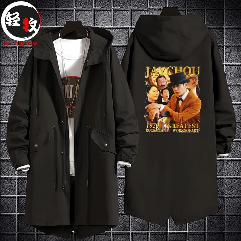 

Новый альбом Джей Чоу: Куртка-ветровка средней длины с принтом и капюшоном, хлопковое пальто большого размера, молодежная мода