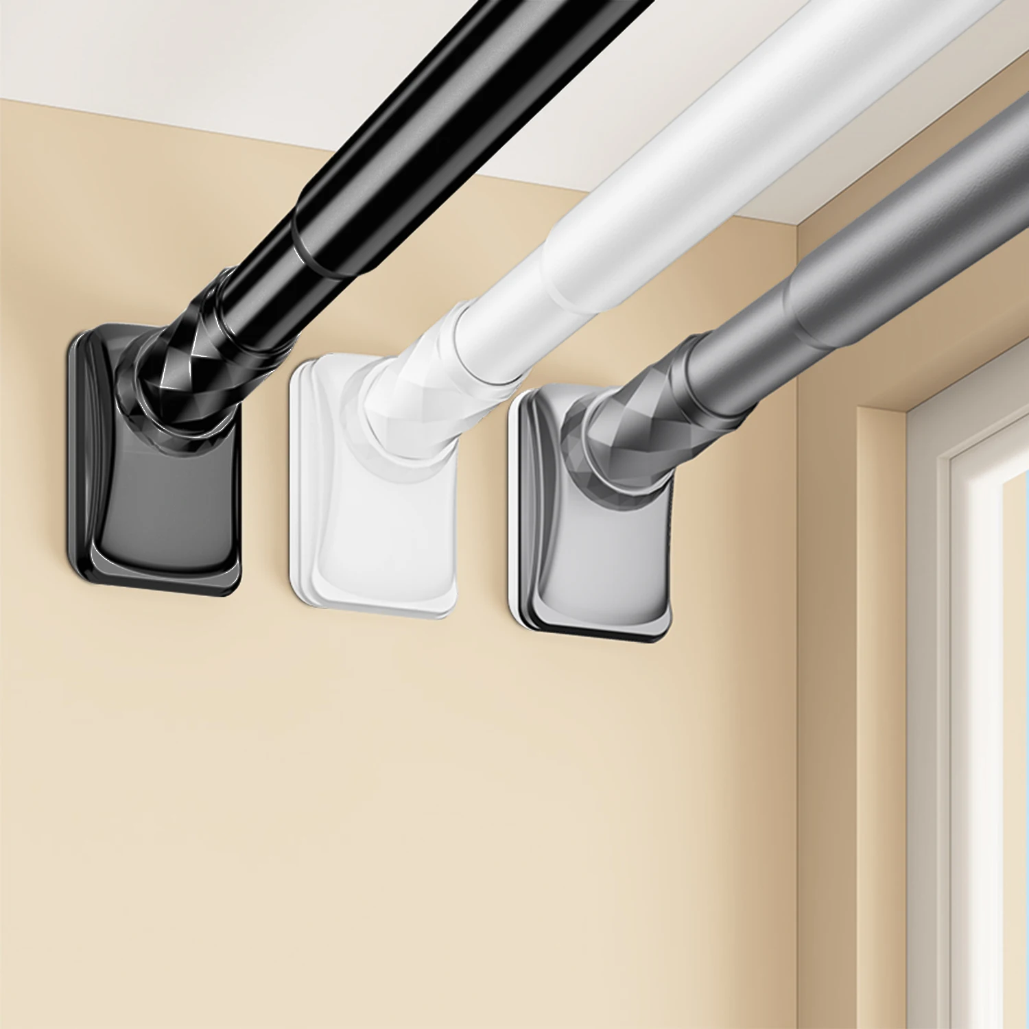 قضيب ستارة دش تلسكوبي، قضيب ستارة توتر بدون مثقاب، قابل للتمديد من 40 سم - 500 سم، قضيب توتر عمود الدش بقطر 33 مم