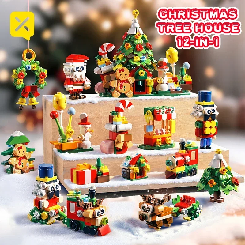 

Christmas Tree House Building Blocks 12-in-1 Sets 499 Pcs Creative DIY Holiday Toys for Kids Family Snow Idea Christmas Gifts
